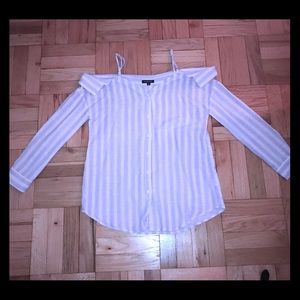 Off the shoulder striped collared shirt